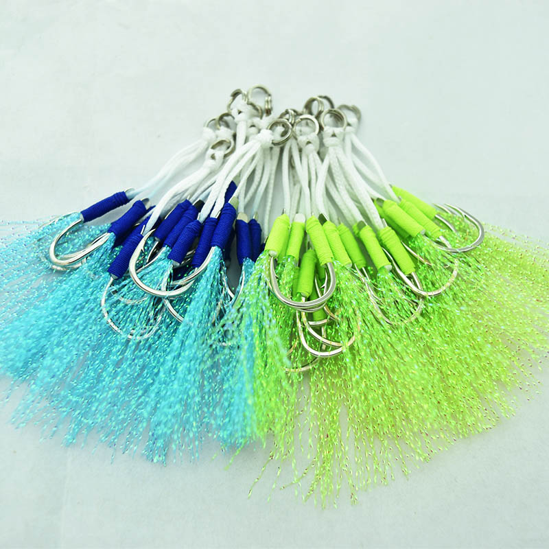 Fishing Hook Assortment - 高品質の炭素鋼ボートフィッシングフック,フェザーロープ,スロージギング補助剤,ダブルフック,10〜20,バッグあたり5個