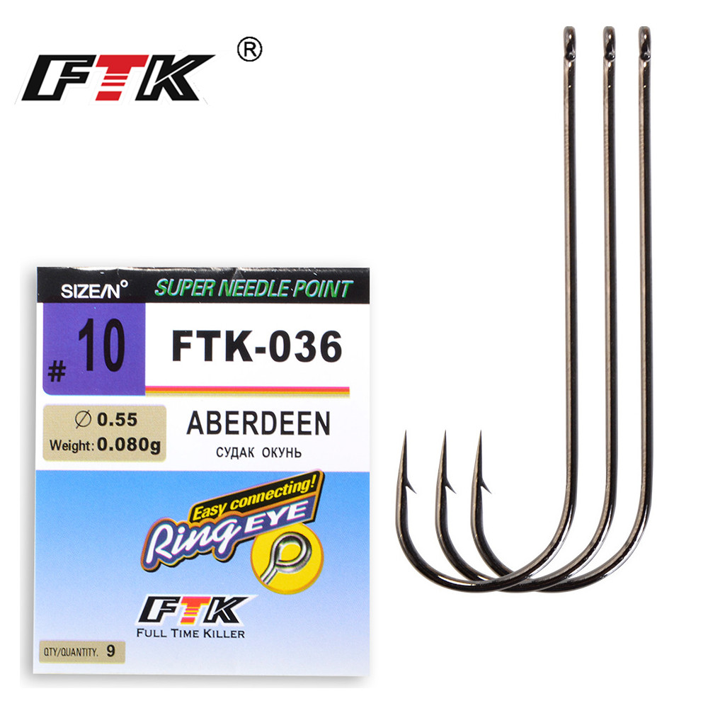 Fishing Hook Offset - Ftkクラシックアバディーンシーフィッシングフック日本製リングアイハイカーボンスチール5-ピース/パックサイズ1-10 #1/0-4/0 # ニードルポイント