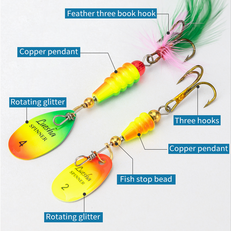 Lushazer-スプーンのような釣りルアー,フェザー付き, - Fishing Hook Treble のレビューと価格
