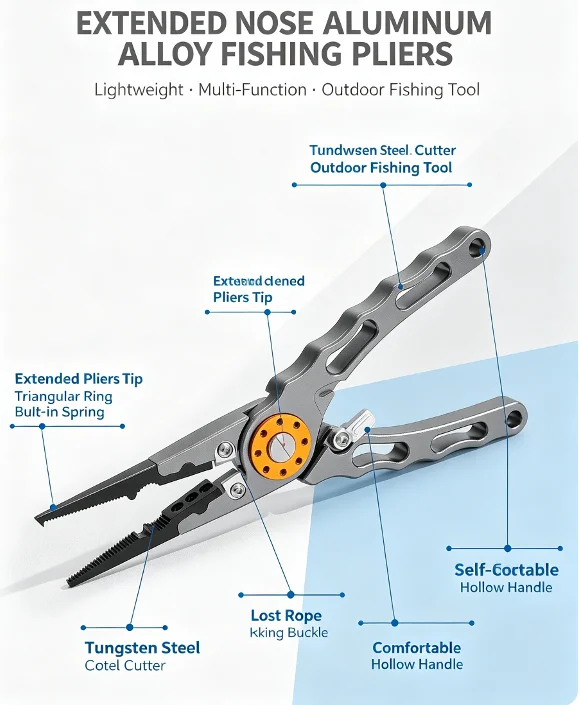 アルミニウム合金製、長鼻型の釣り用プライヤー。多機能で、針外 - Fishing Hook Remover のレビューと価格